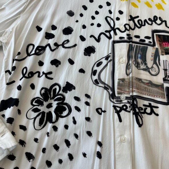 Desigual Printed High-Low Button Shirt White Graphic EU 30 - Picture 5 of 9